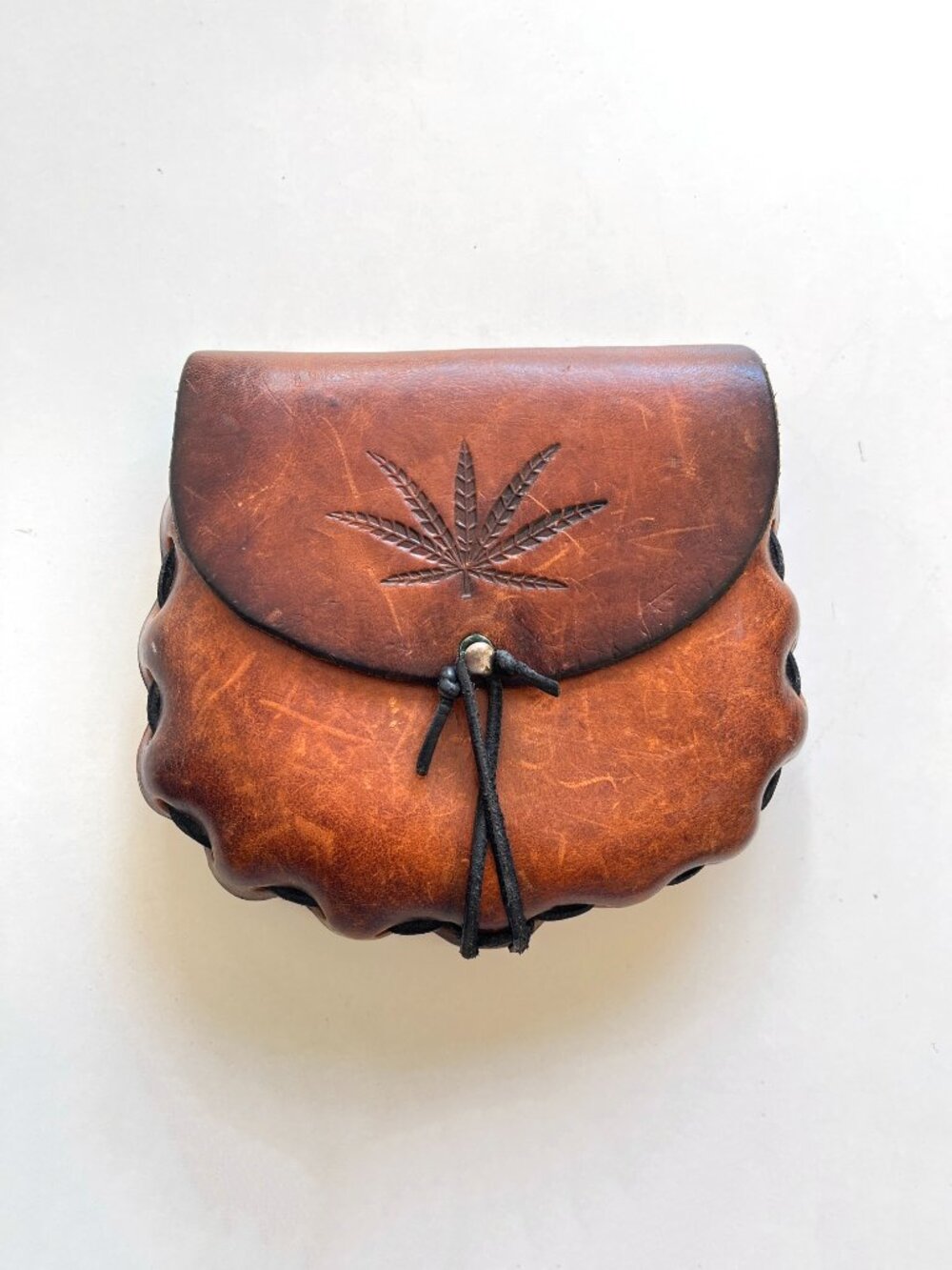 Vintage Hand Tooled Boho Leather Cannabis Marijuana Pouch Bag